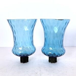 Vintage Blue Diamond Swirl Optic Glass Peg Votive Candle Holders – Set of 2